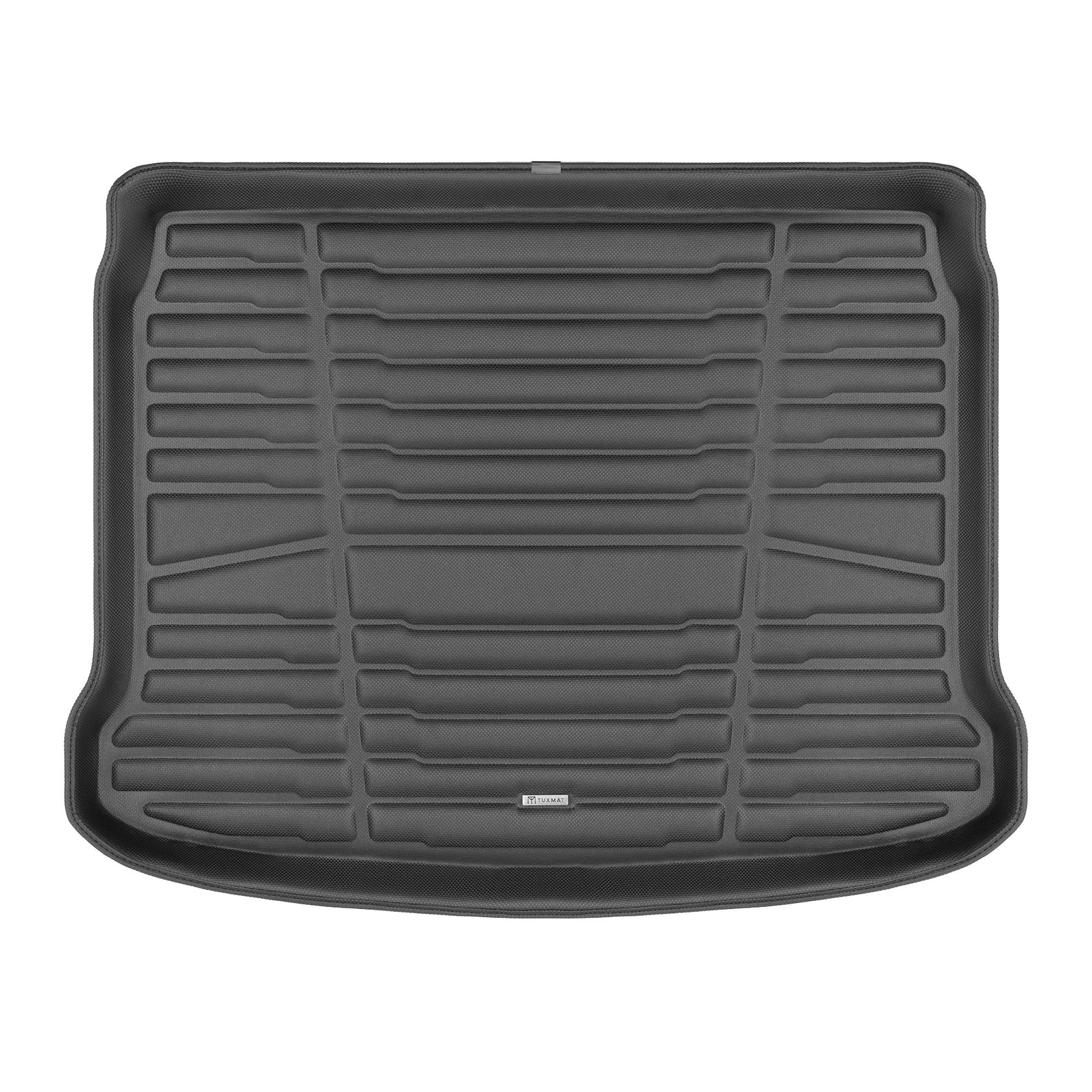 Black car boot mat with geometric pattern on a white background