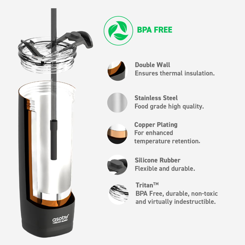 Tumbler — 20 oz. Aqualina w/ Built-In Straw (Black) | Mazda × Asobu