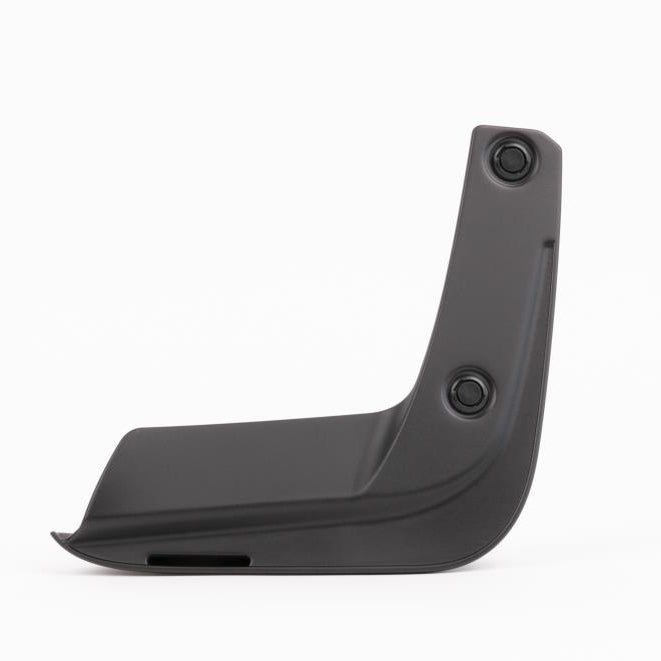 Black plastic car mud guard on a white background