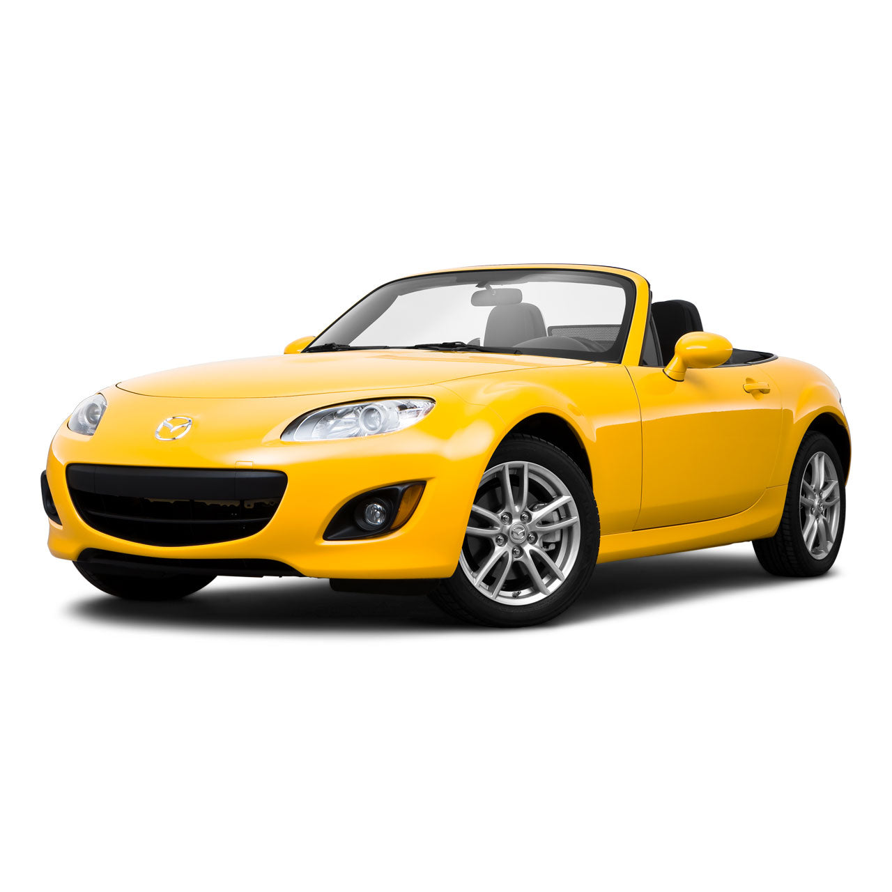 Yellow convertible car on a white background