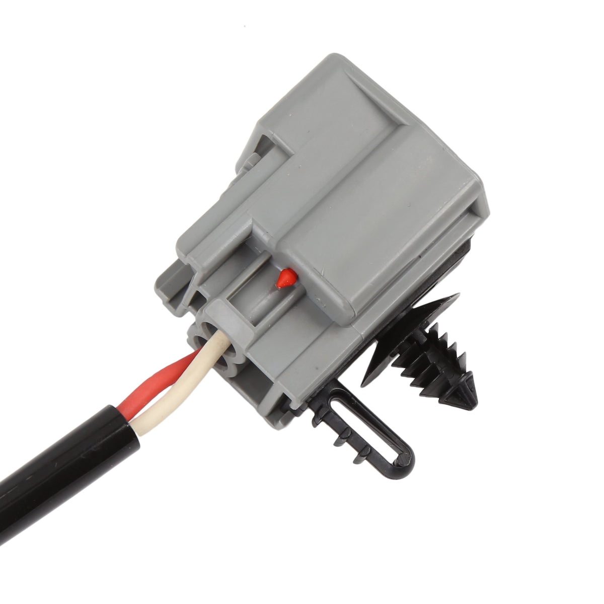 Gray electrical connector with wires on a white background