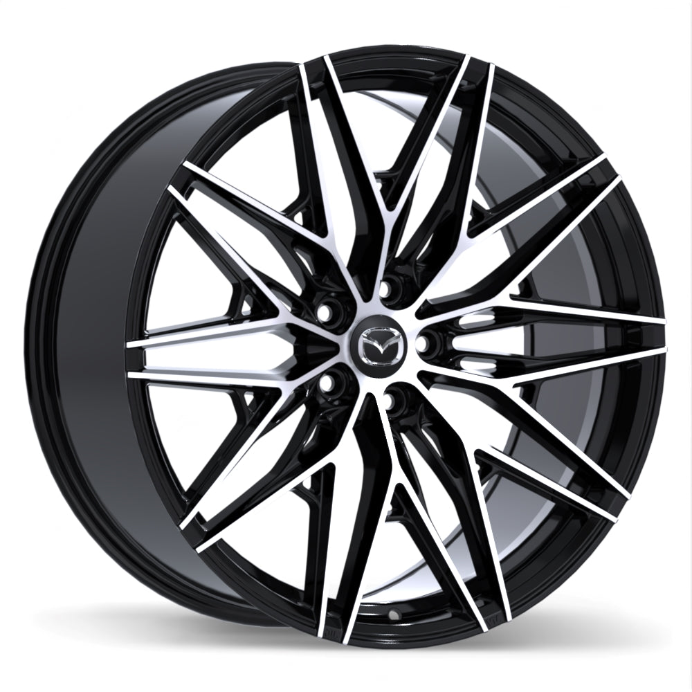 Mazda M016 Alloy Wheel (Gloss Black w/ Machined Face) — 19", 21"