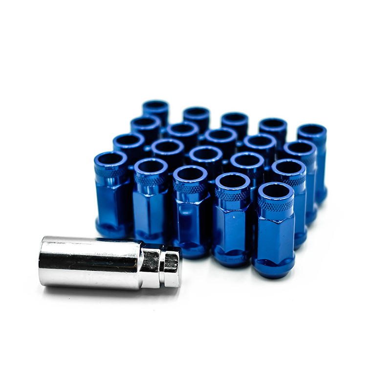 thumbnail image 2 of M12x1.25 Blue Steel Tuner Lug Nut Set – 20 Pcs – Spline Drive, Aftermarket 2 of 4