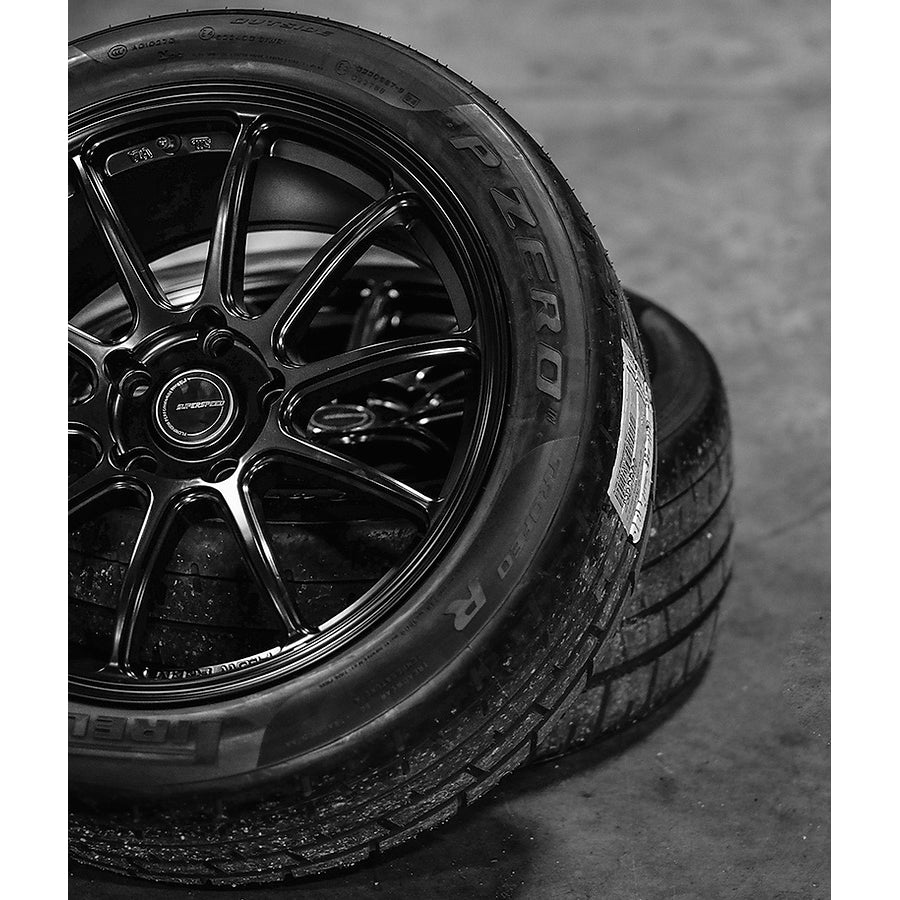 Superspeed FlowForm RF03RR in Matte Black mounted on Pirelli P Zero Trofeo R Tire