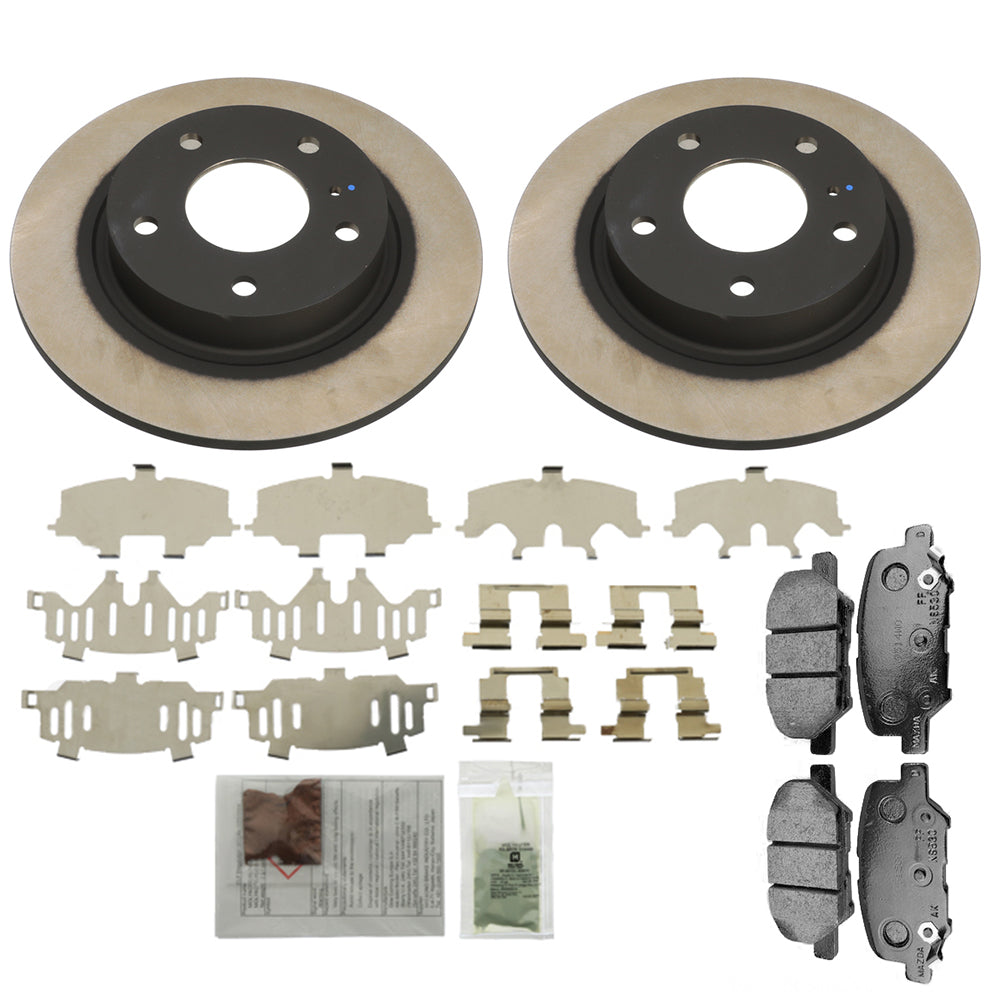 Rear Brake Package: Pads, Rotors & Attachment Kit | Mazda3 Sedan & Hatchback (2014-2016)