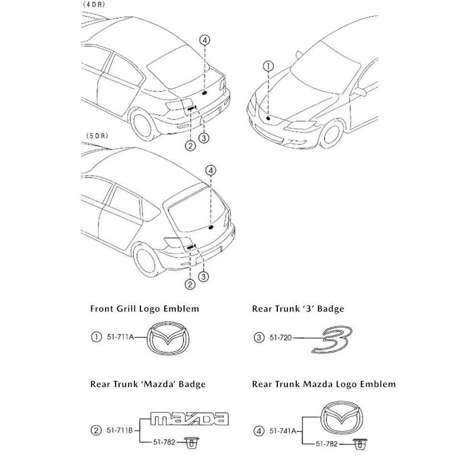 Mazda3 Emblems, Badging | Mazda3 Sedan (2004-2009)
